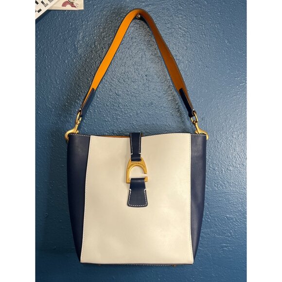 Dooney & Bourke Blue & White Leather Bucket Shoulder Bag - Picture 7 of 13